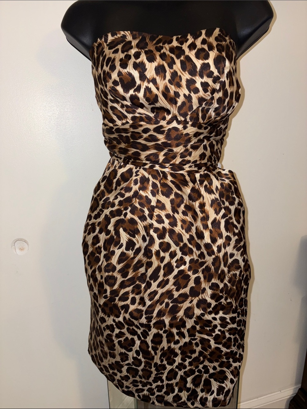 Strapless Leopard Print Sheath Dress - Brown